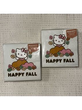 HELLO KITTY Ivory Pink White Orange Brown Happy Fall Square Beverage Napkins